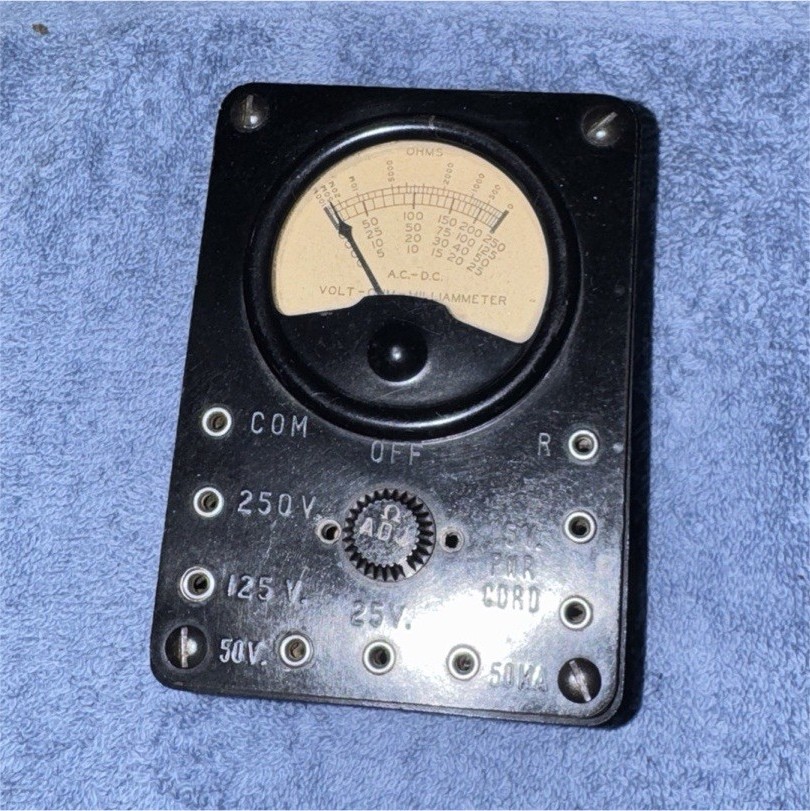 Vintage Analog AC-DC Electrical Voltmeter 0-250V 250V 125V 50V Black Box Meter