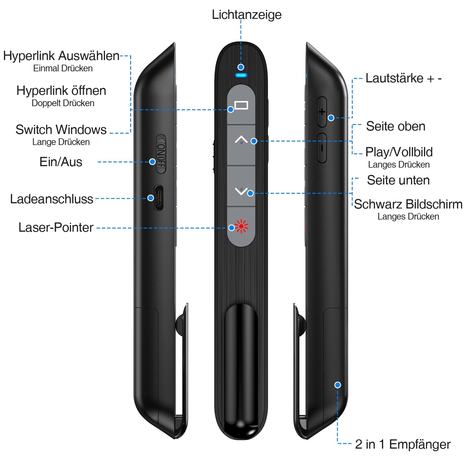 Rechargeable USB C Presenter, 2.4 GHz Wireless Red Laser Pointer Pen, Hyper...