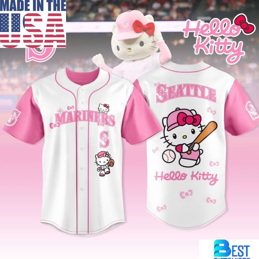 Custom Name - Men's Mariners Kitty Night Limited Pink Baseball Jersey - All Size