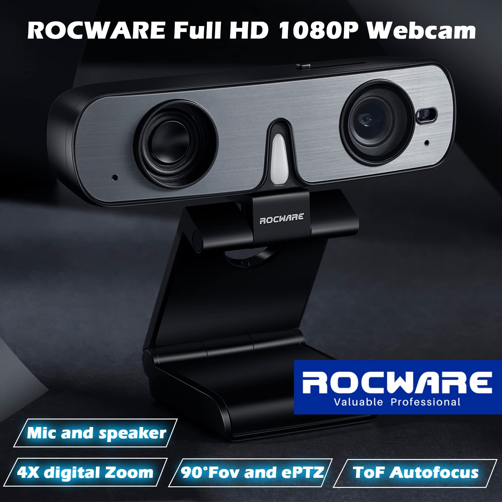 ROCWARE RC08 2K Webcam with Speaker, for PC, HD Web Cam Black