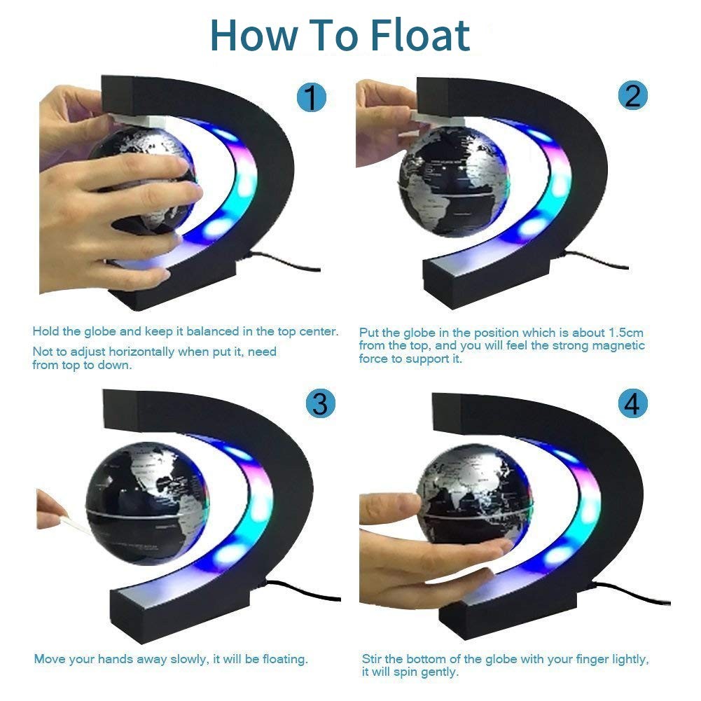 Floating Globe with LED Lights C Shape Magnetic Levitation Globe World Map