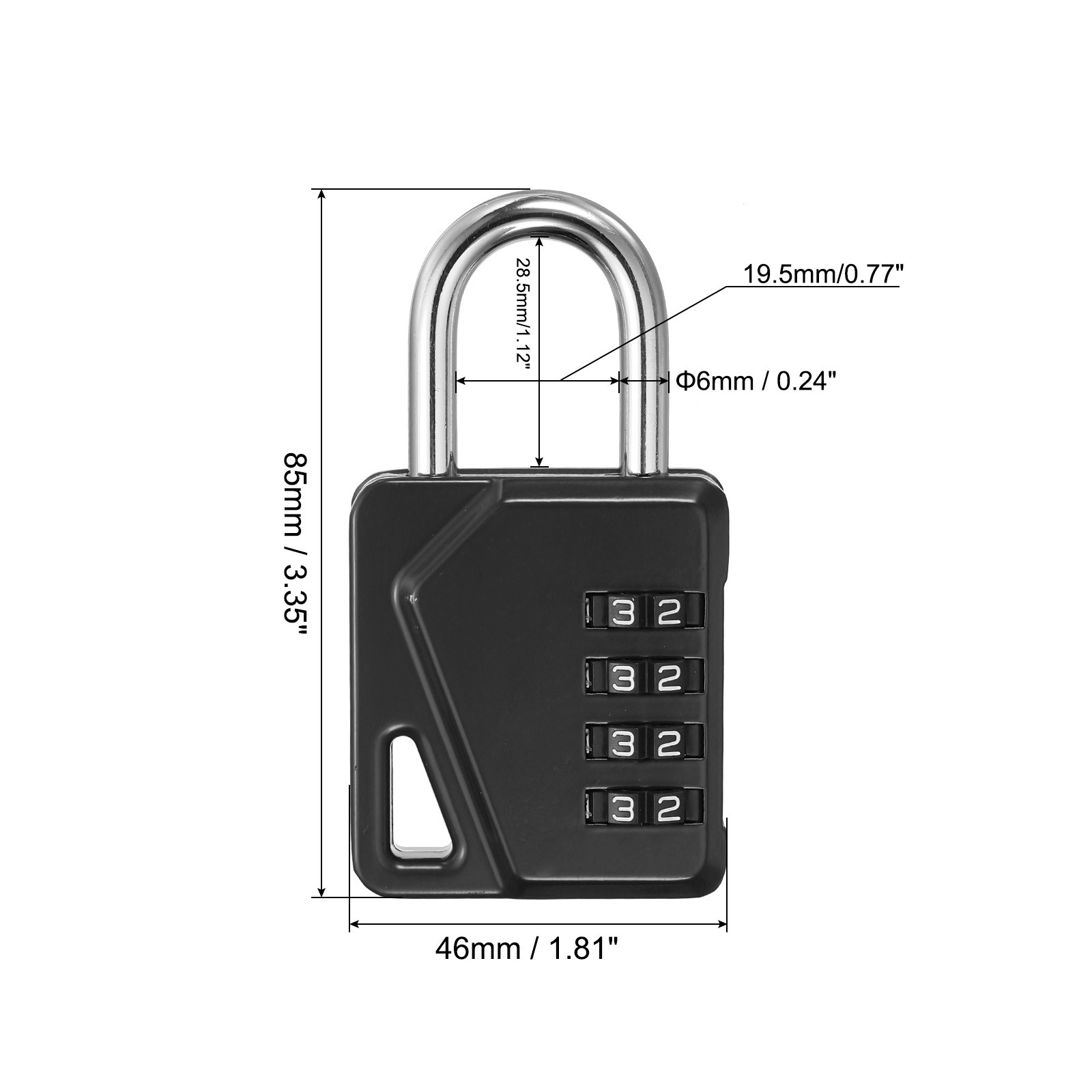 4 Digit Combination Padlock, Zinc Alloy Resettable Combination Lock, Black