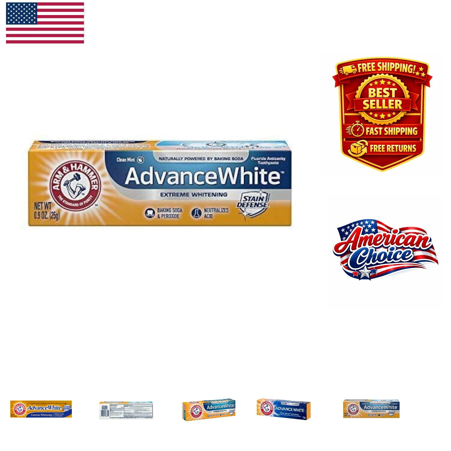 4.3 oz Advance White Toothpaste – Baking Soda & Peroxide for Ultimate Whitening