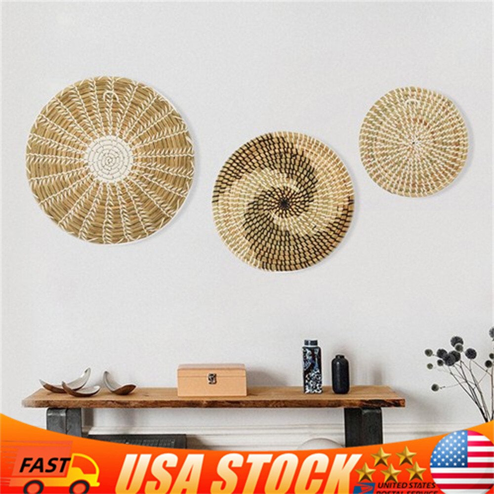 3pcs Set Boho Woven Wall Basket Seagrass Handmade Home Textile Decoration