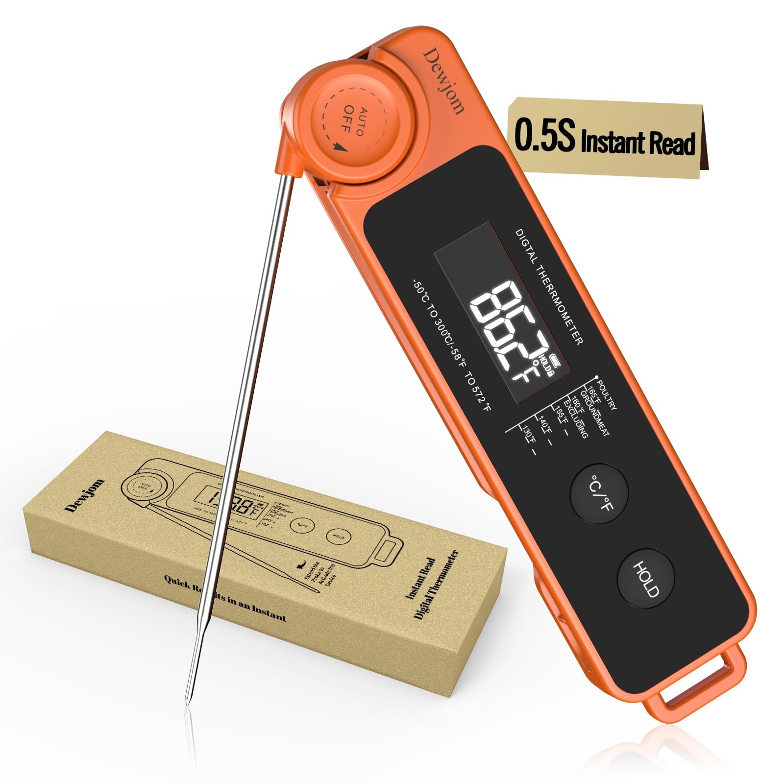 0.5 Sec Instant Read Meat Thermometer for Cooking, Ultra-Fast Tangerine