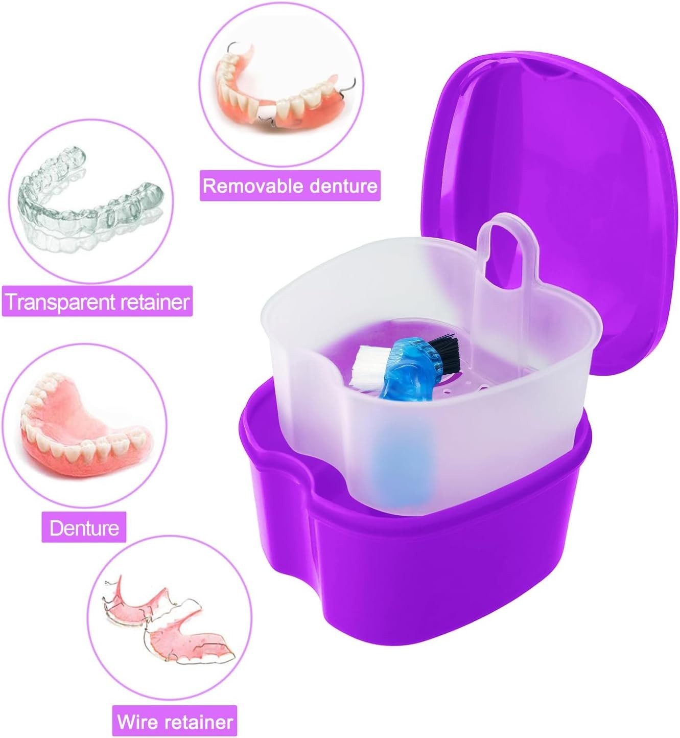 Multi-Functional Purple Denture Holder for Soaking & Travel – Great Quality