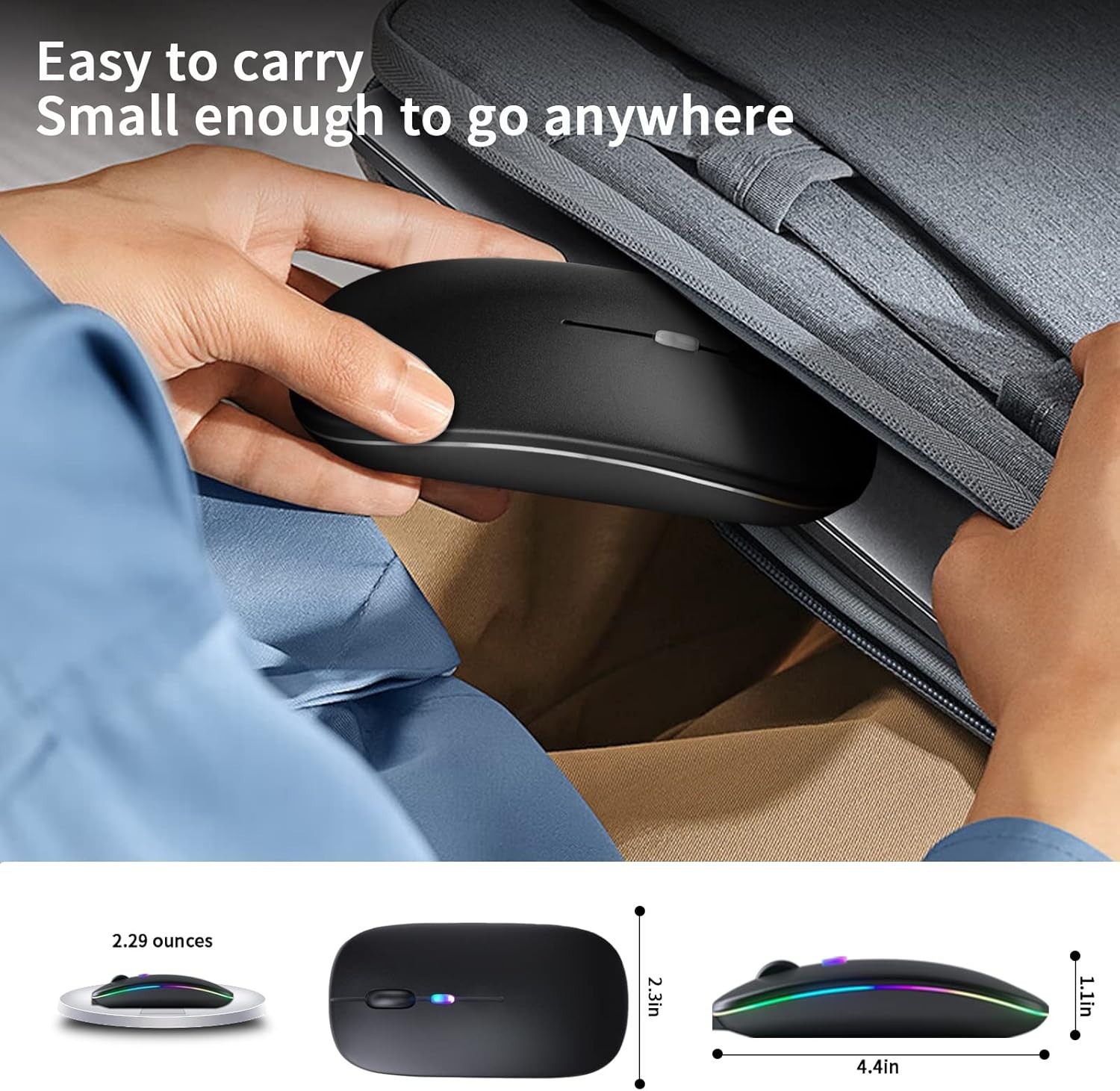 Stylish Rechargeable Bluetooth Mouse with Colorful LED Lights for All Devices