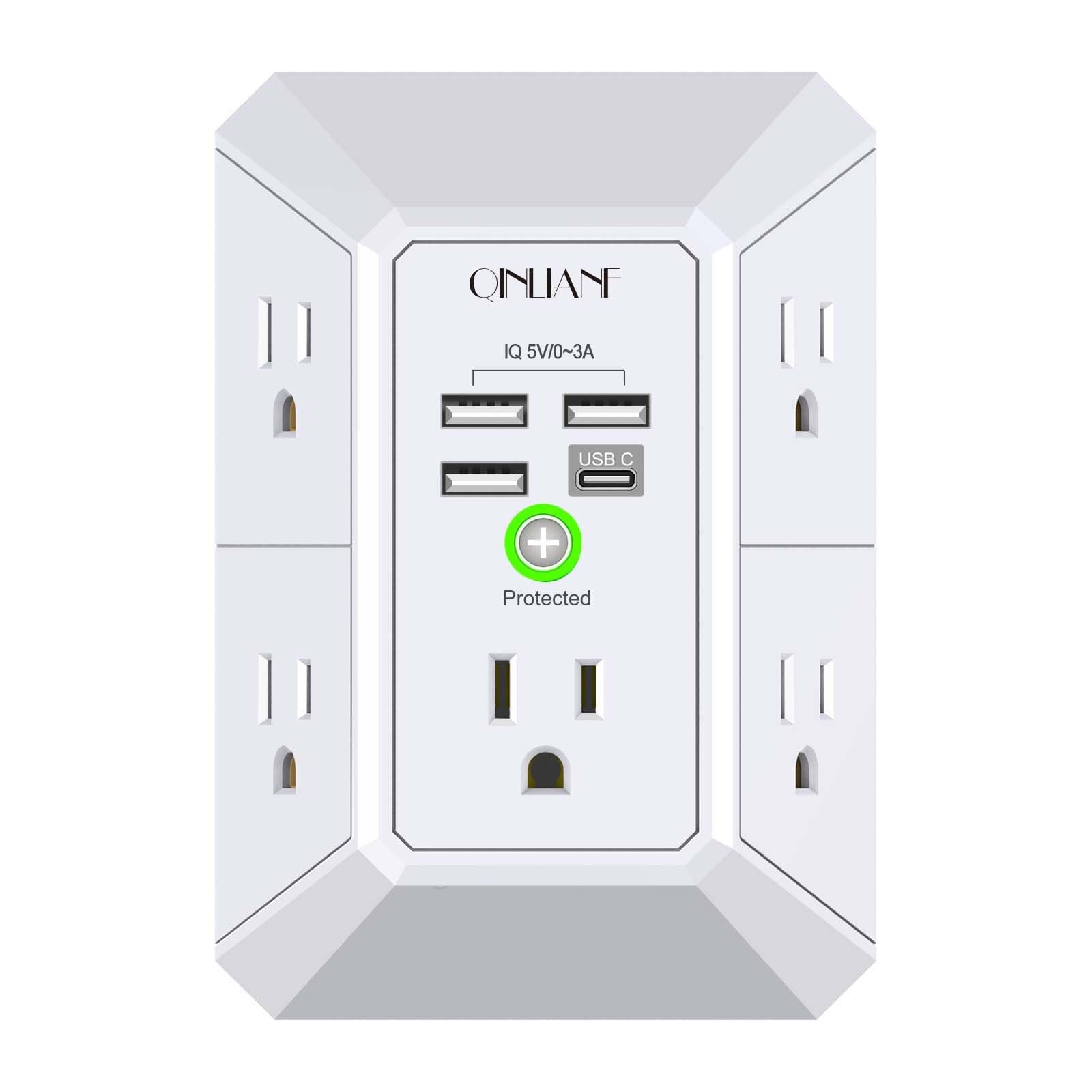 Wall Charger, Surge Protector, 5 Outlet Extender with 4 USB Charging Ports, 3...