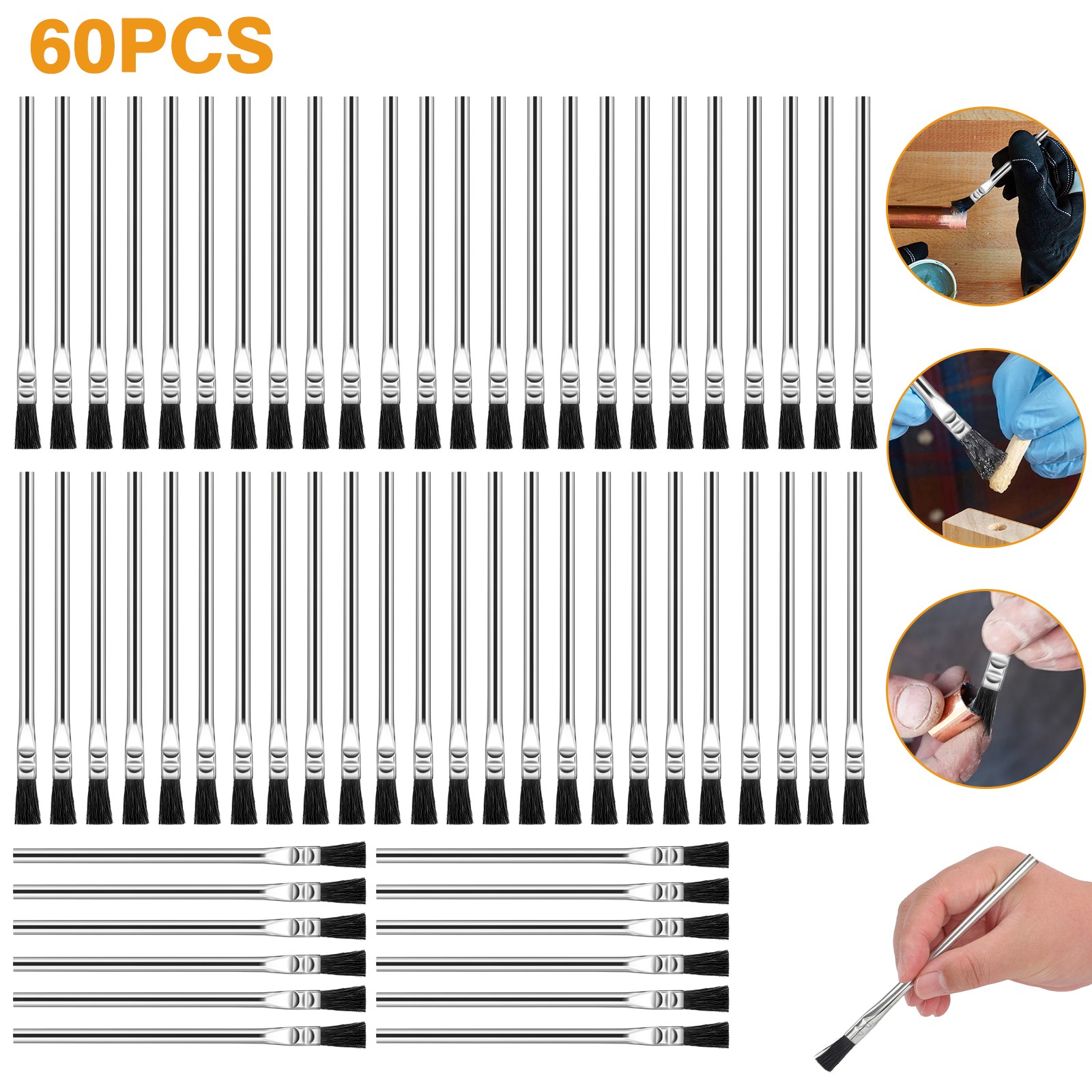 60x Horsehair Acid Brush 6 X 3/8" Flux Brush for Solder Plumbing Glues Touch UPS