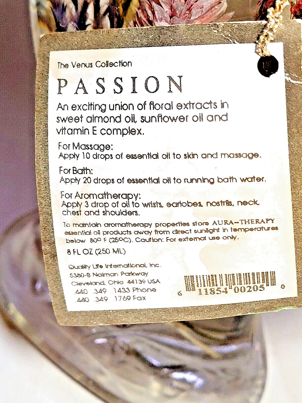 The Venus Collection PASSION-MASSAGE Essential OIL Blend-Wax Sealed 8 OZ. Bottle