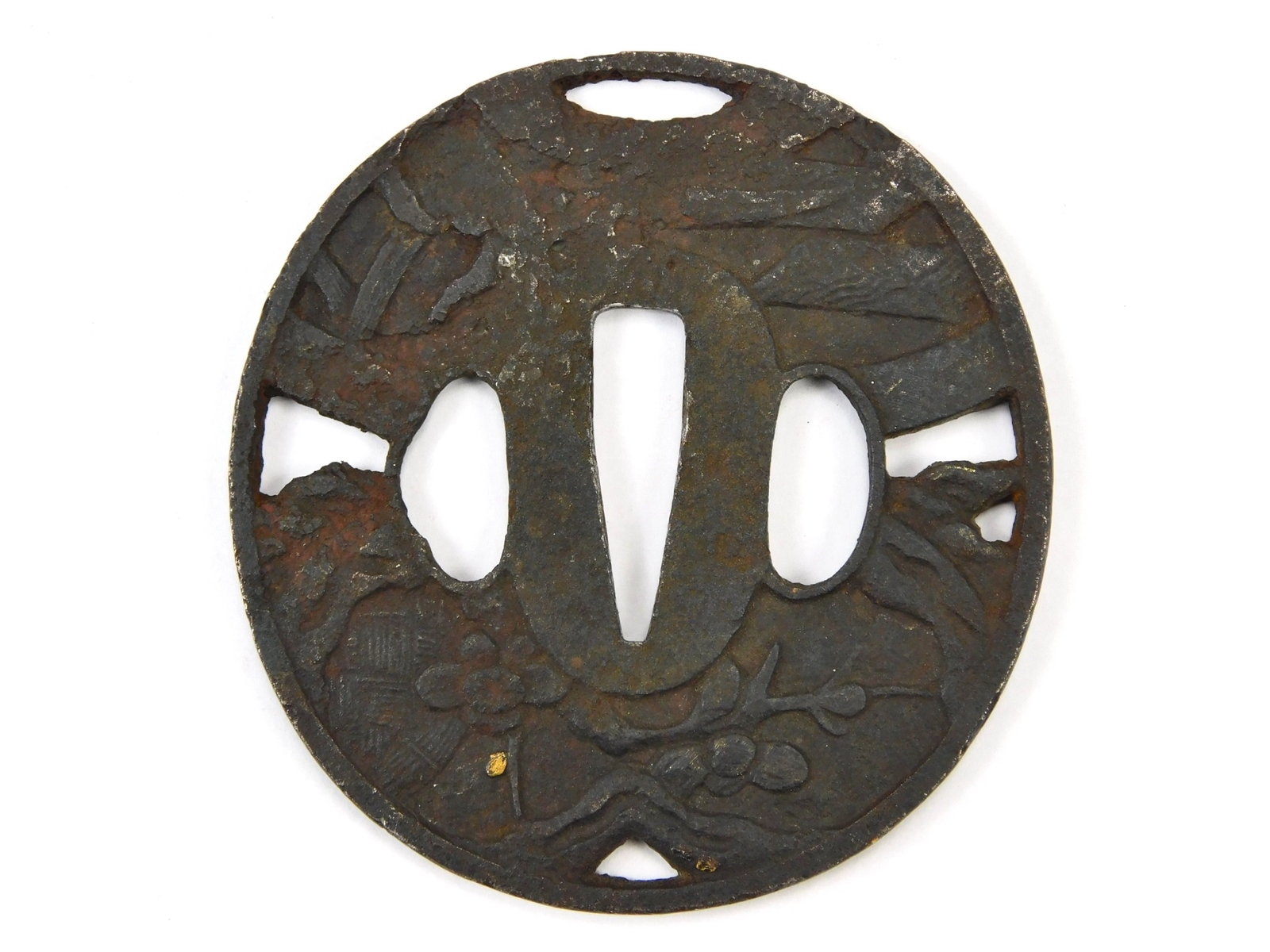 Antique Japanese Japan Katana Sword Metal Tsuba Parts D