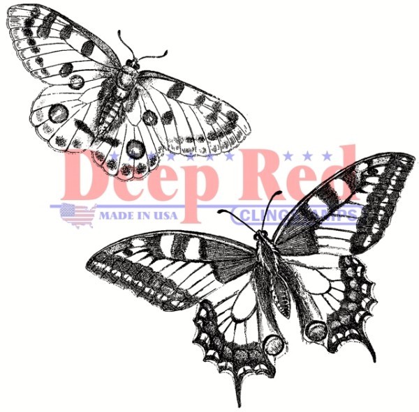 Deep Red Stamps Butterflies Pair Rubber Cling Stamp