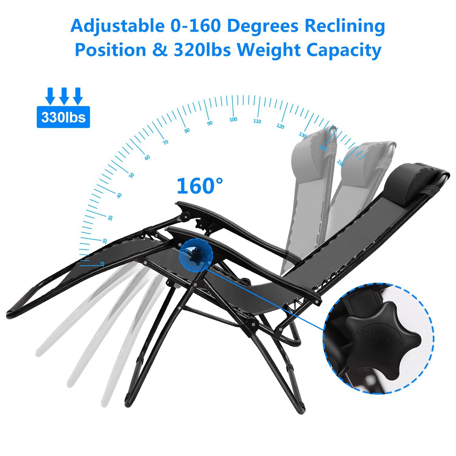 2 Pack Gravity Chairs Folding Patio Lounge Beach Outdoor Recliner with Side Tray