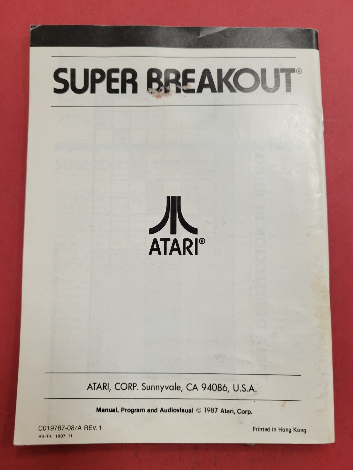 Super Breakout Atari 2600 Manual Only Manual