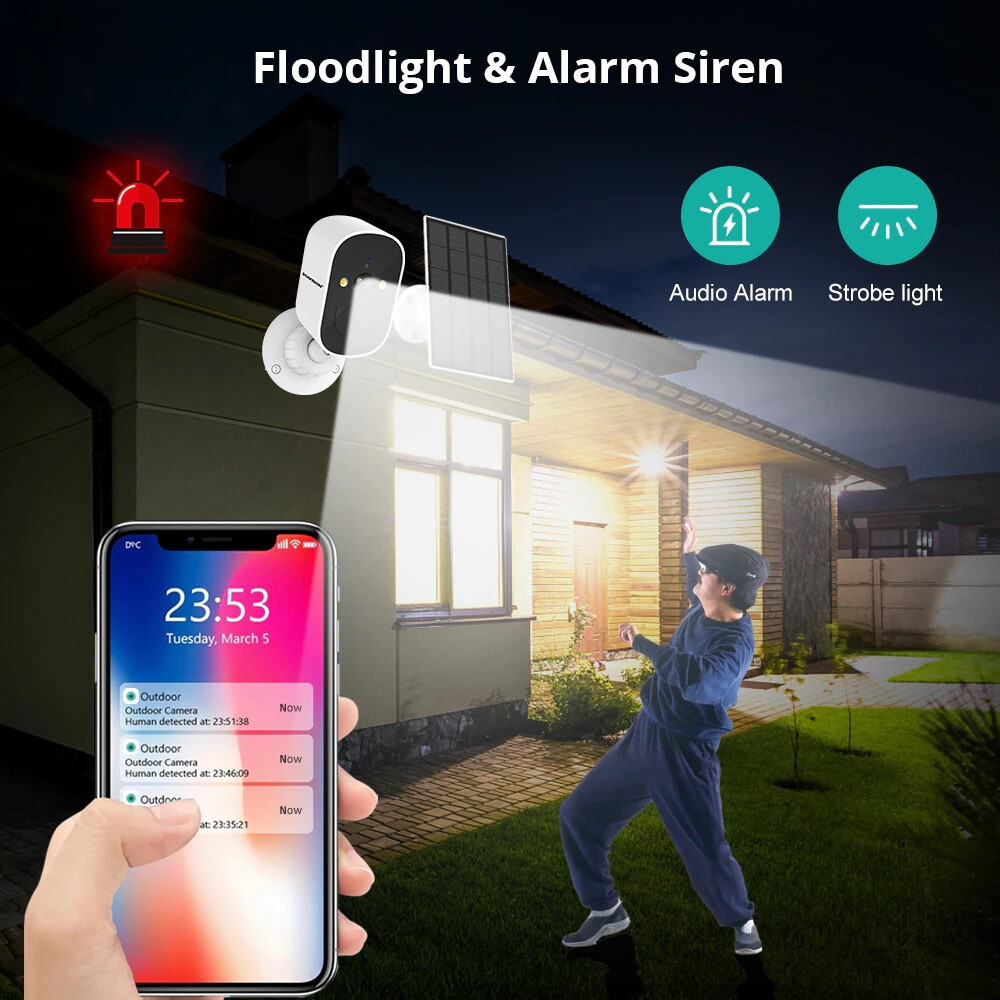 Solar Battery Powered Wireless WiFi HD Outdoor Security Camera System PIR Detect