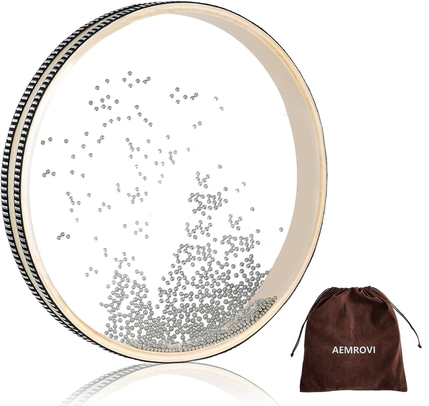 10 Inch Ocean Drum Sea Drum, With Hardwood Shell and Steel Beads- 10in, White