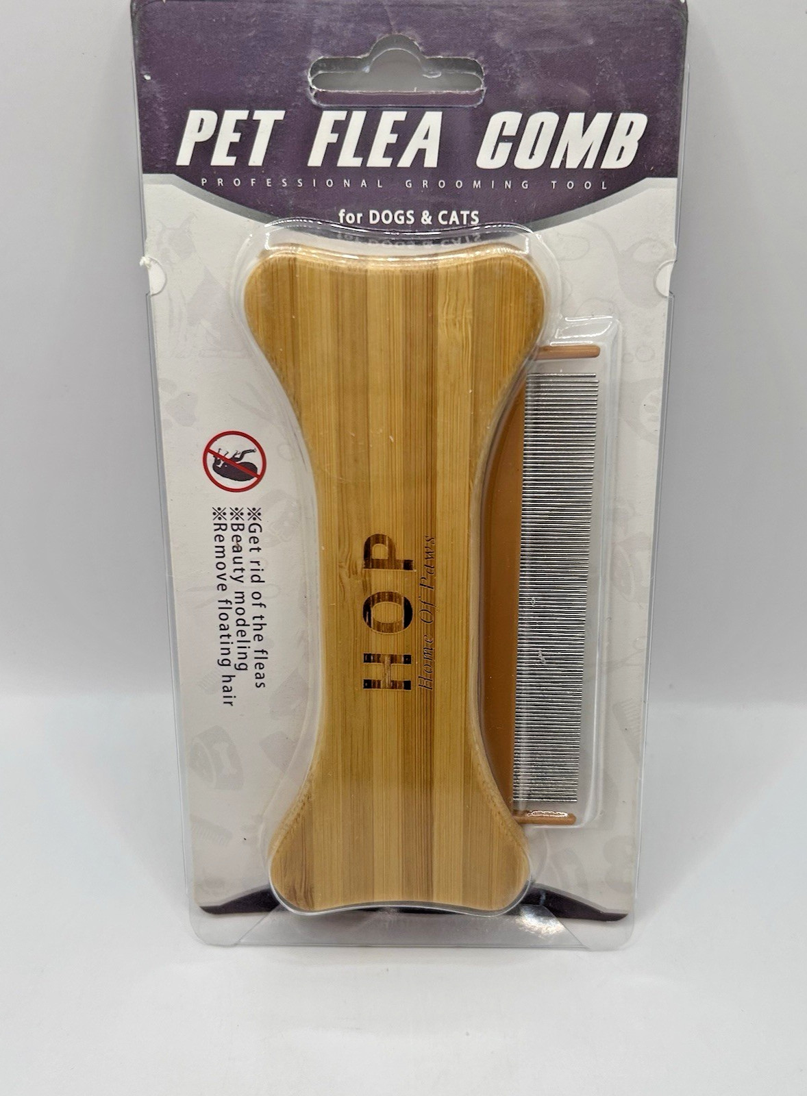 Pet Flea Comb Professional Grooming Tool Dogs & Cats Bamboo Handle *NWT*