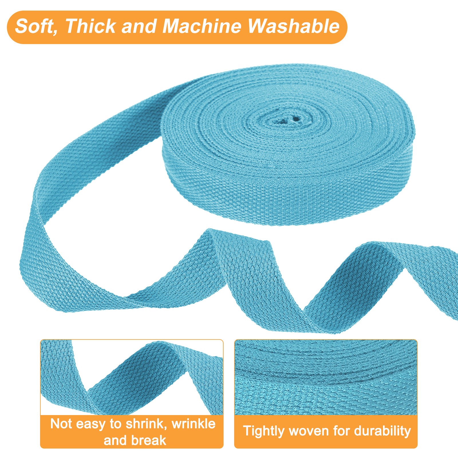 Cotton Webbing 1 Inch 11 Yard Polyester Cotton Webbing Strap, Light Blue