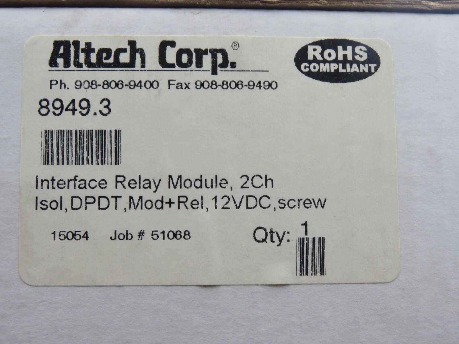 Altech 8949.3 Interface Relay Module 2Ch Isol, DPDT, Mod+Rel Type 40.52