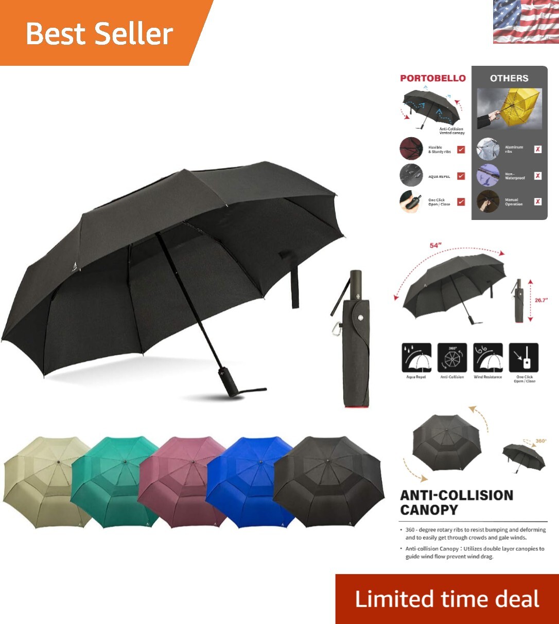 Innovative 54-Inch Travel Umbrella – Perfect for Couples, Easy Close Mechanism