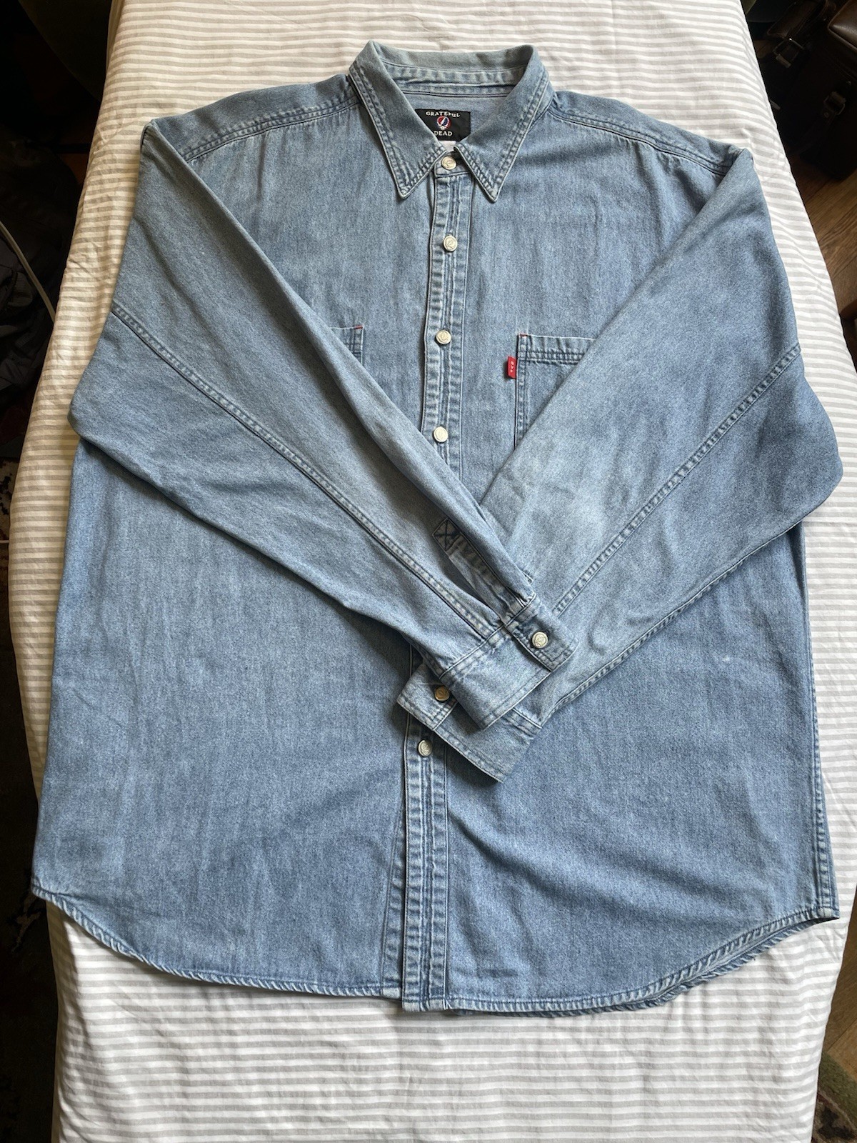 Vintage Grateful Dead Denim Long Sleeve Shirt SYF Steal Your Face Buttons XL-XXL