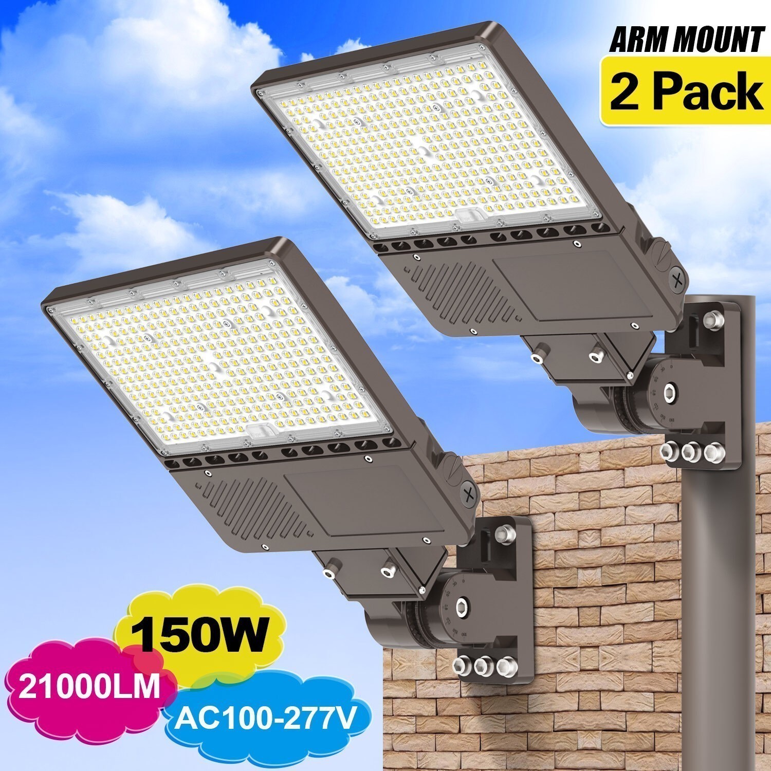 2 Pack LED Parking Lot Light 150W Commercial Street Shoebox Wall Lights Fixture