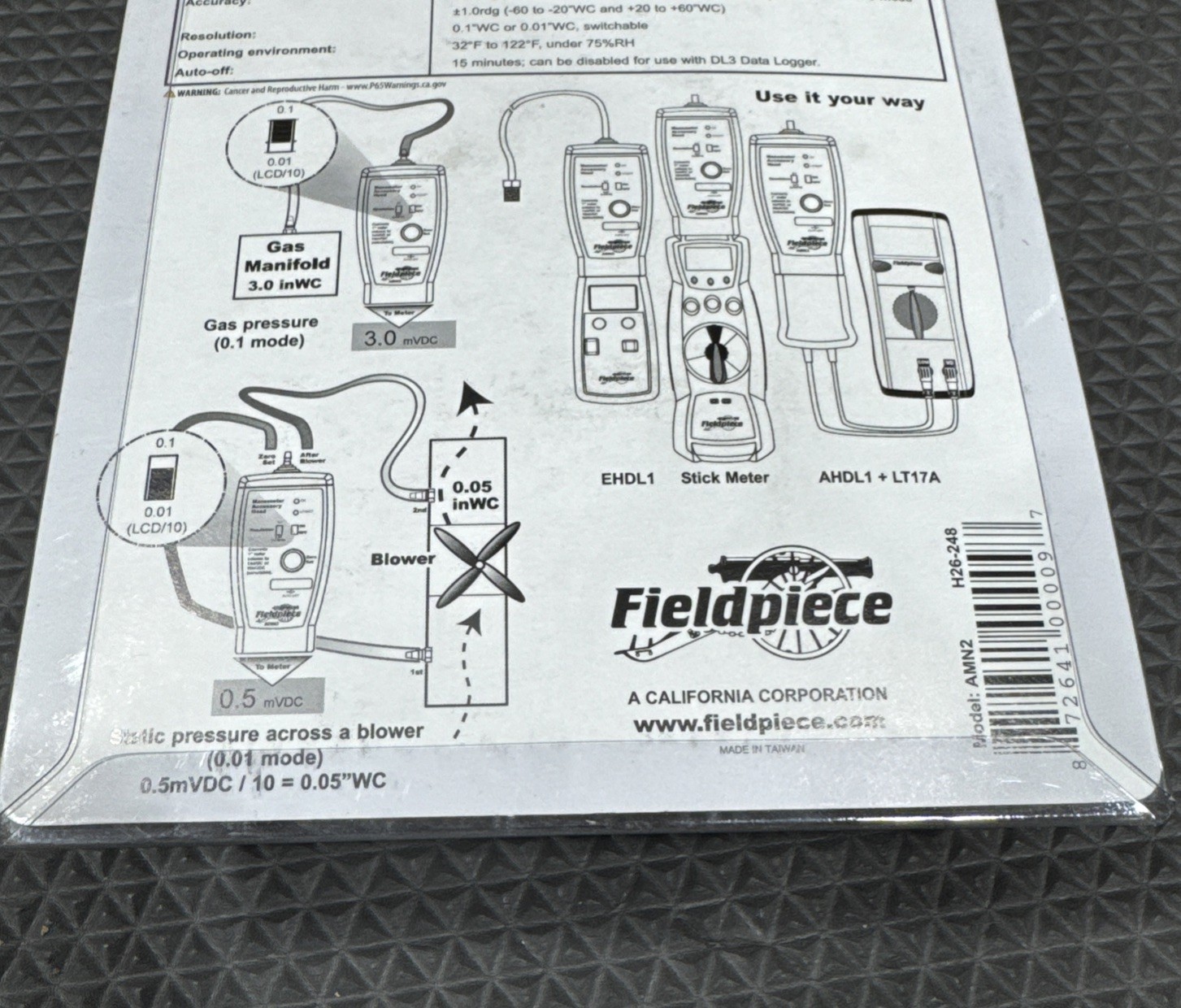 Fieldpiece AMN2 HVAC Modular Manometer Accessory Head NEW