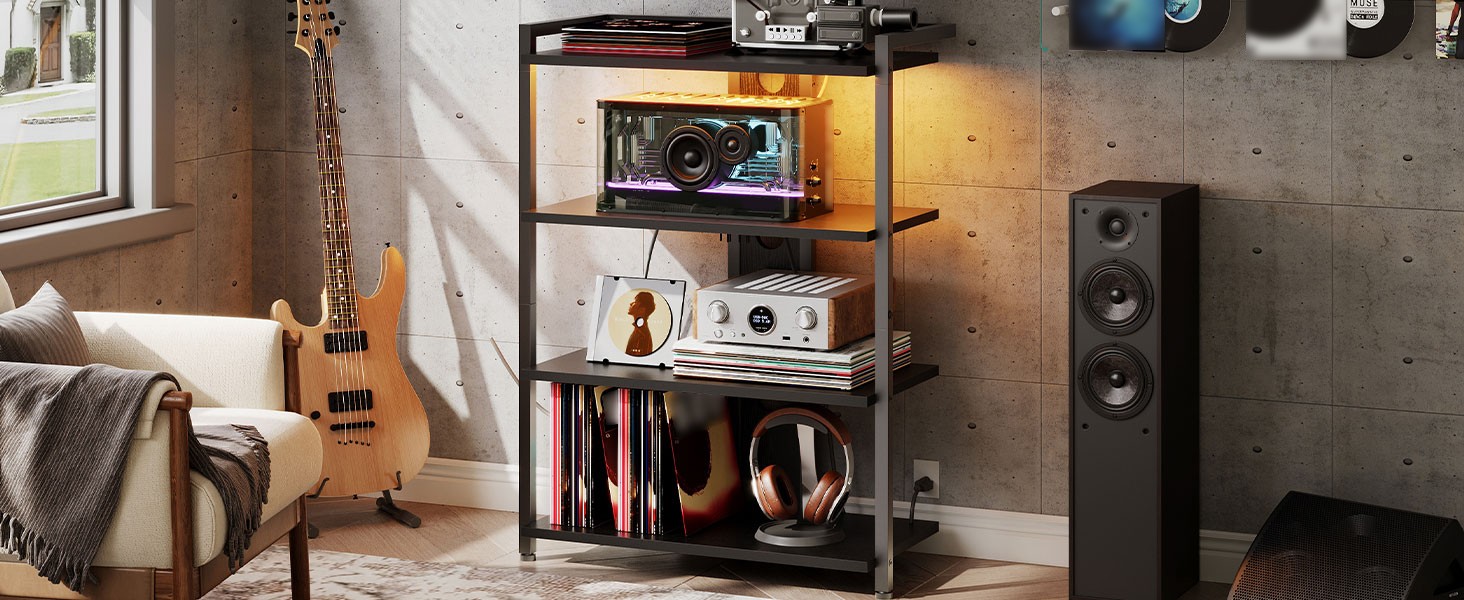 4-Tier AV Media Stand, Media Console with Charging Stat and LED
