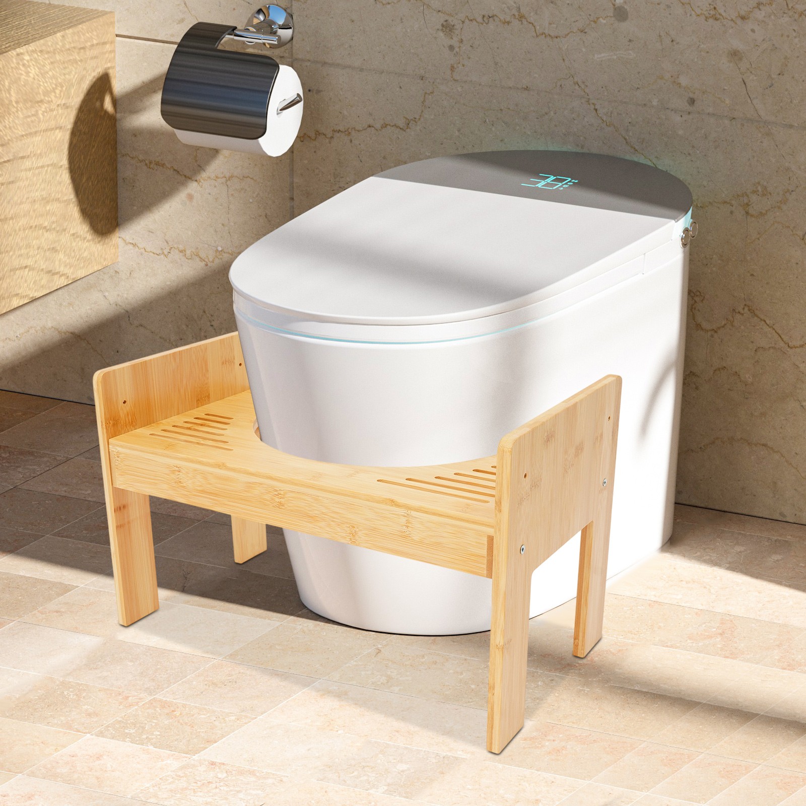 Bamboo Adjustable Toilet Stool, 7-9 Inches Bamboo Potty Stool, Poop Stool