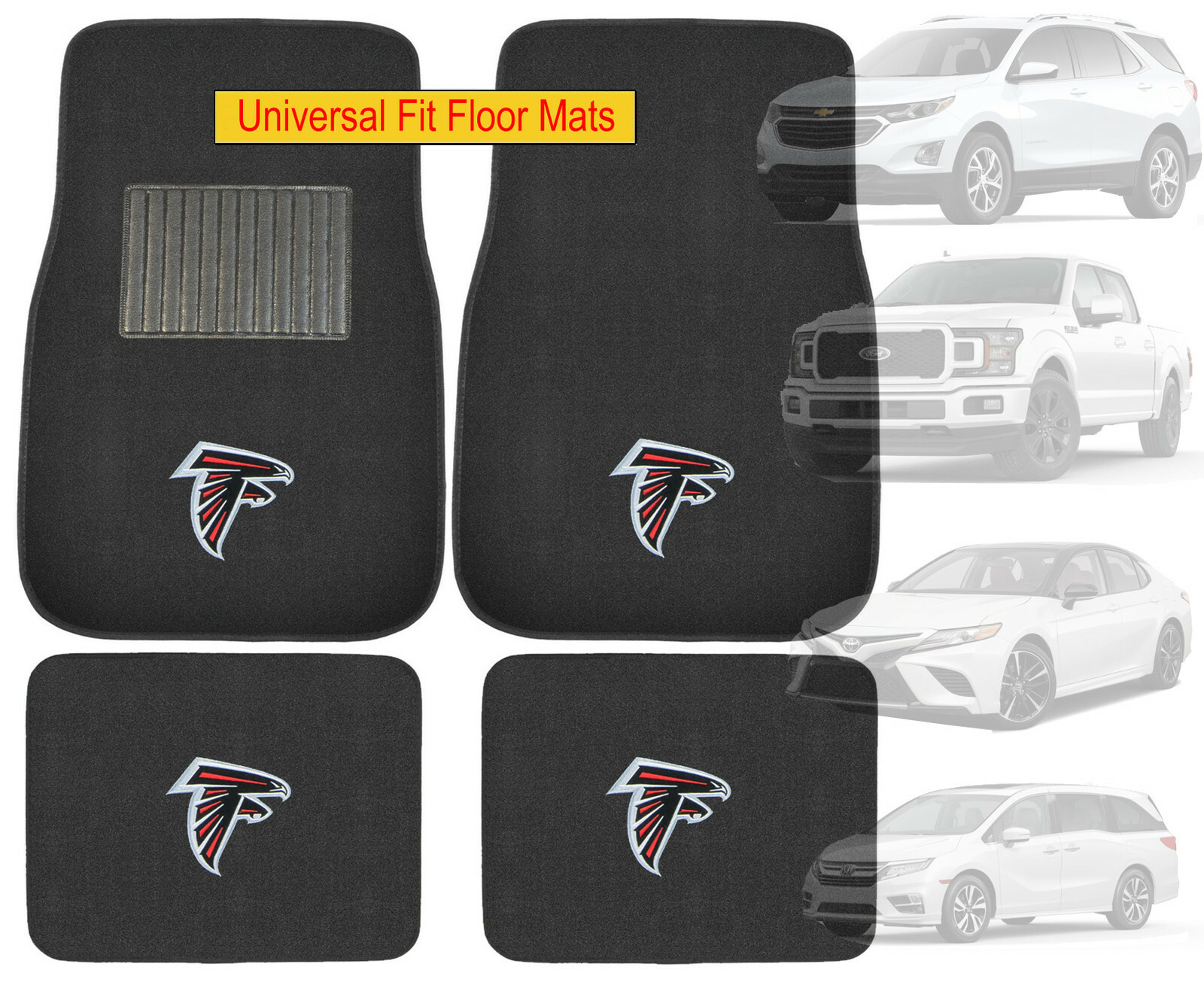 4PC NFL Atlanta Falcons Car Truck Black All Weather Carpet Floor Mats Set