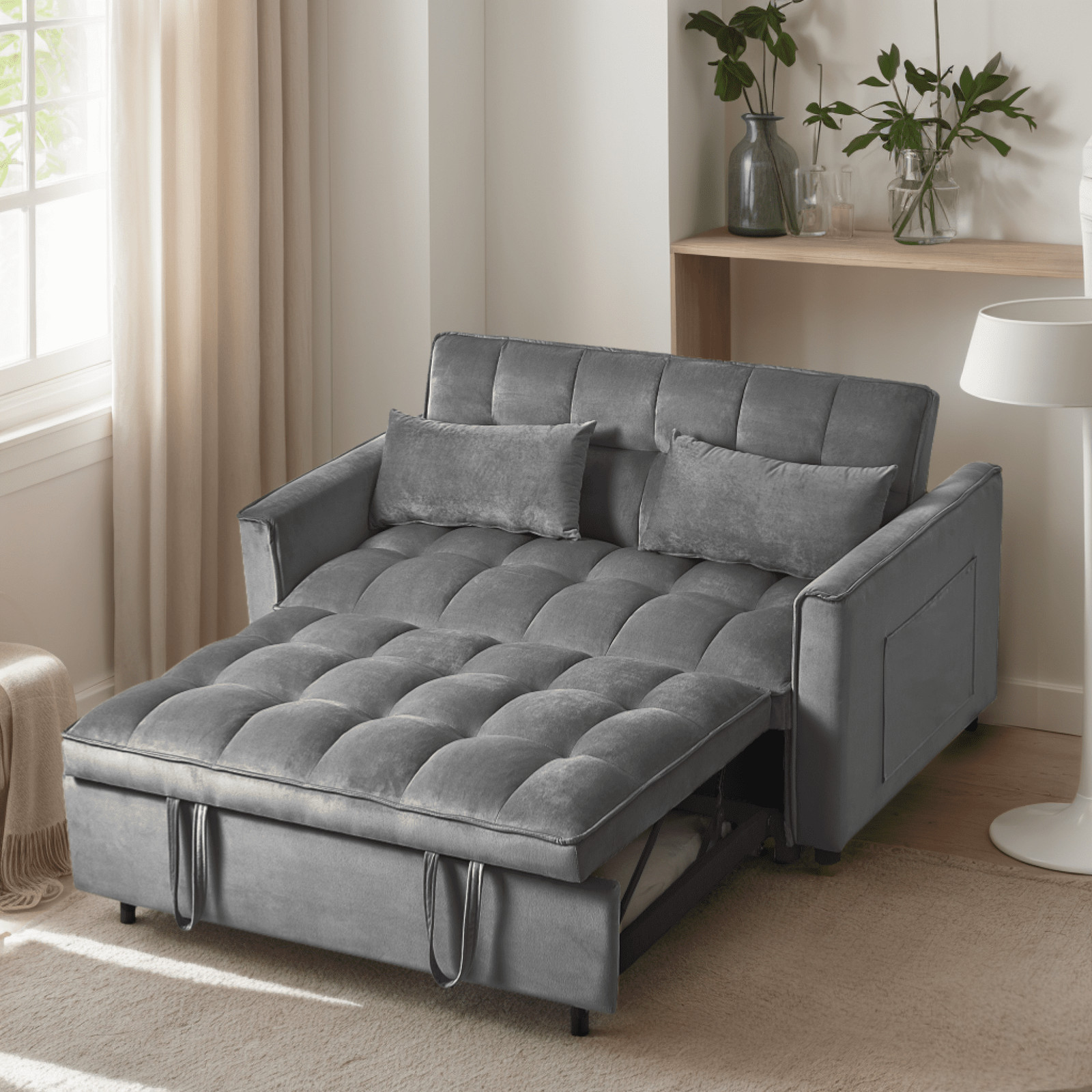 3 in 1 Convertible Sleeper Sofa Pull Out Bed Loveseat Couch Adjustable Backrest