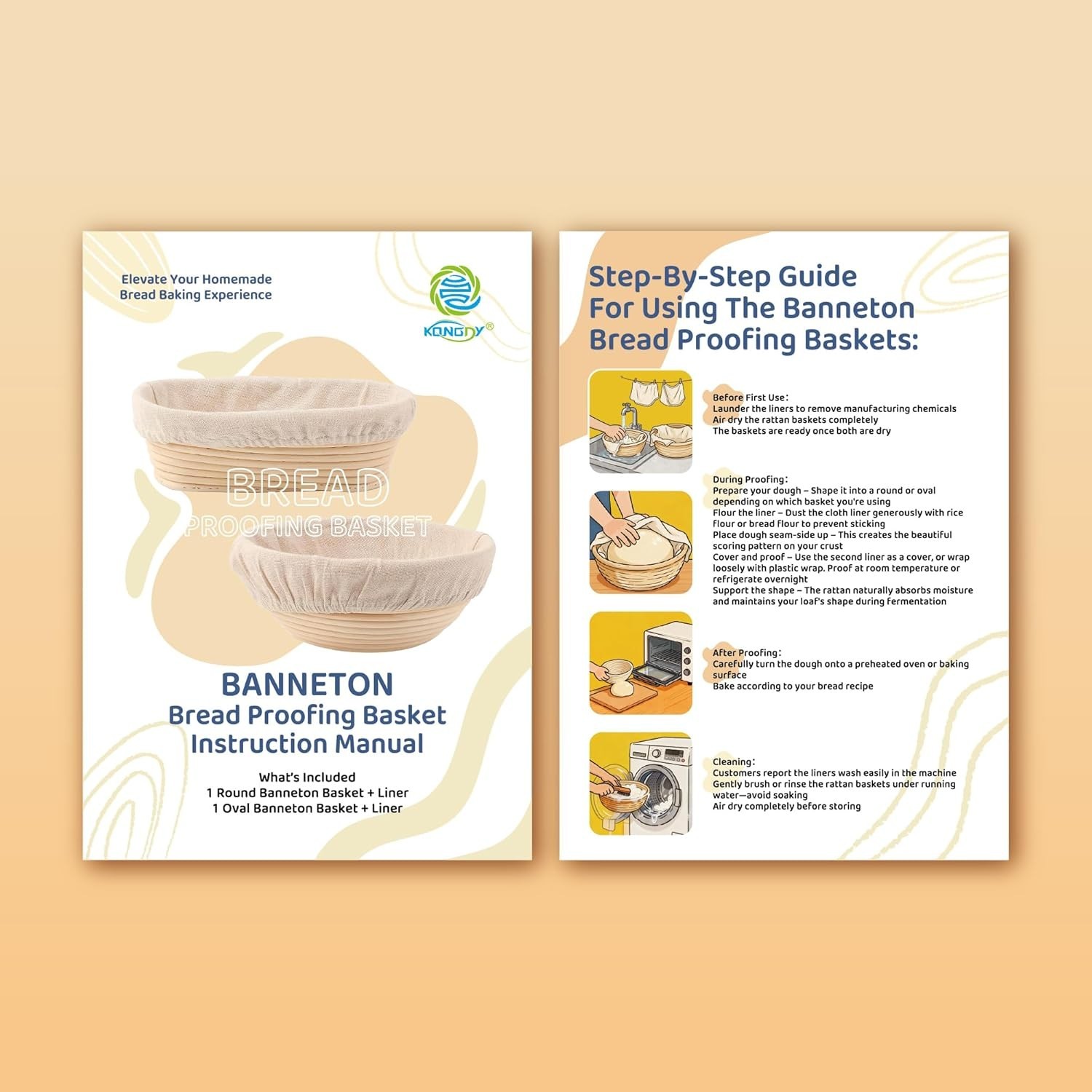 Bread Proofing Basket Set 2 Pack Rattan Sourdough Baskets for Baking