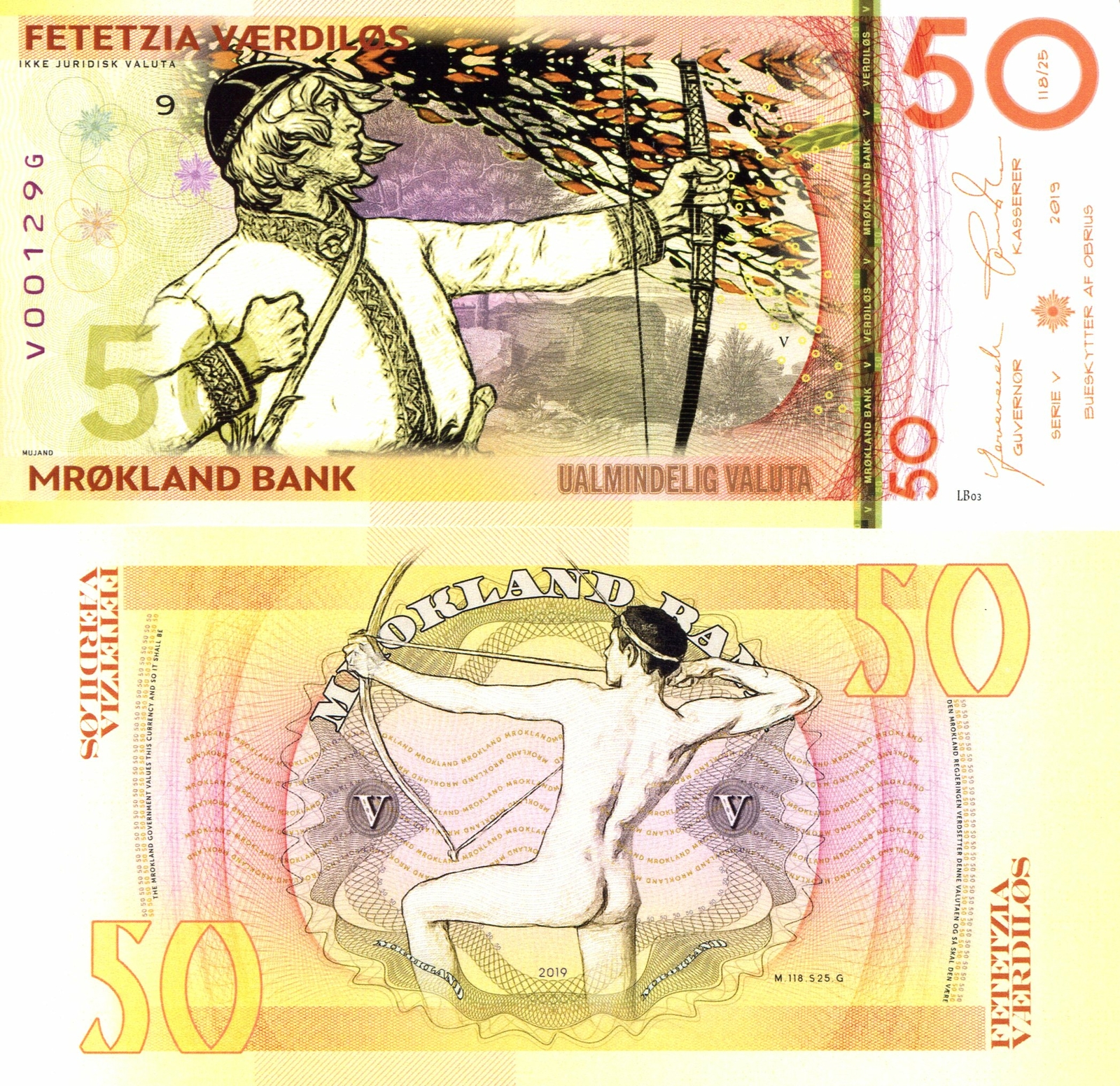 MROKLAND 50 VAERDILOS POLYMER FANTASY ART NOTE BY MUJAND - ARCHERS - NEW!
