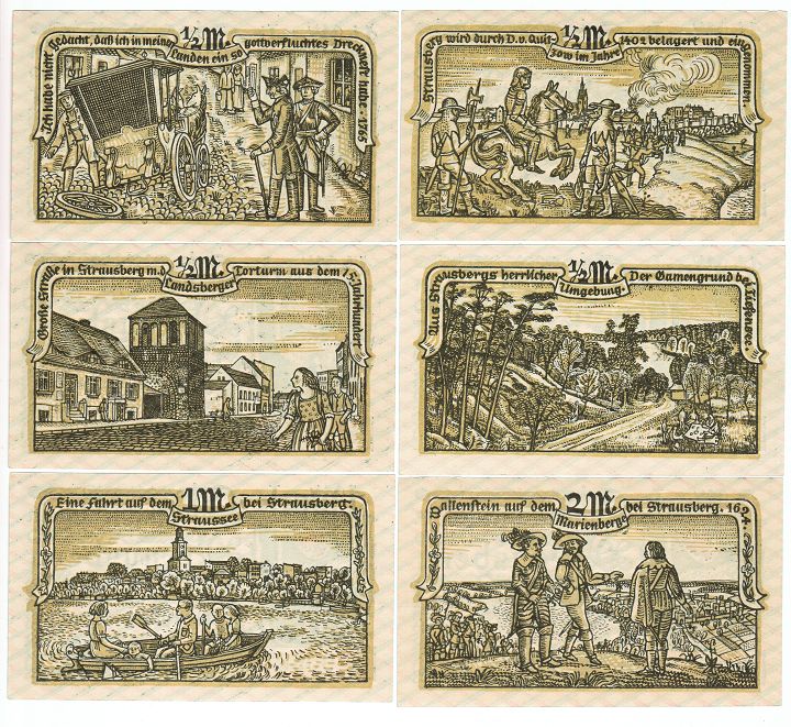 SET OF 6 GERMANY NOTGELD 1/2.1.2 MARK STADT-KASSENSCHEIN 1921 UNC
