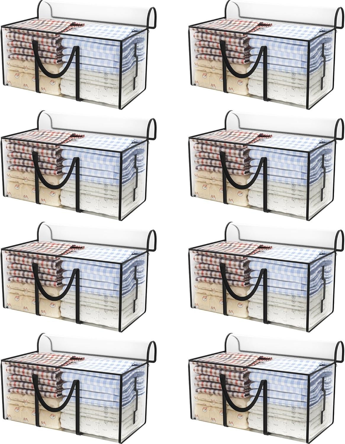 8 Pack Extra Large Heavy Duty Moving Bags, Clear Storage Bins with Lids, Reinfor