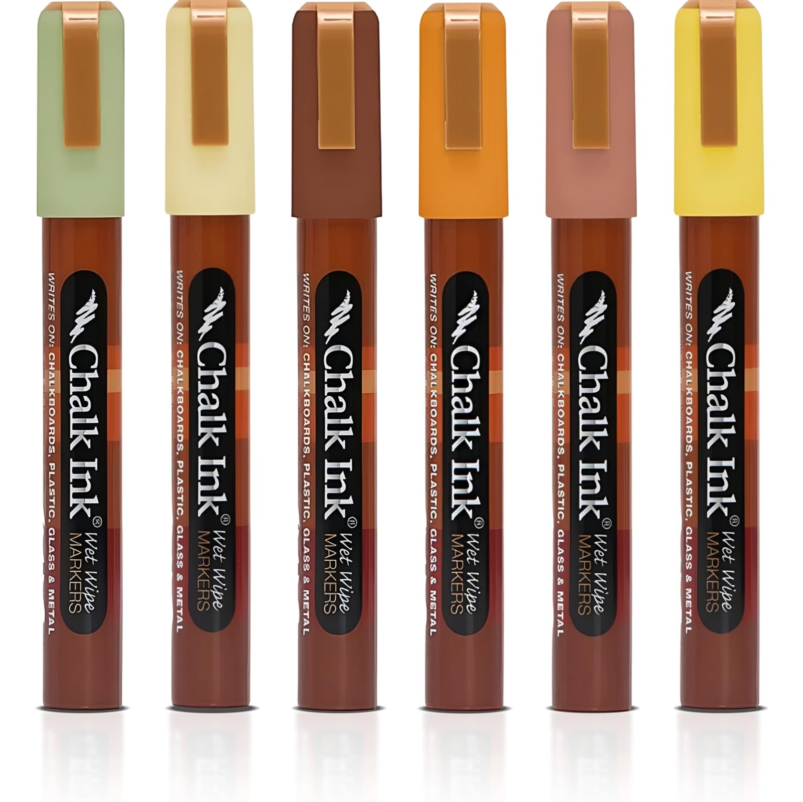 Chisel Tip Wet Wipe Chalk Markers 6mm, Fall-Lala-Lala, 6 Pack
