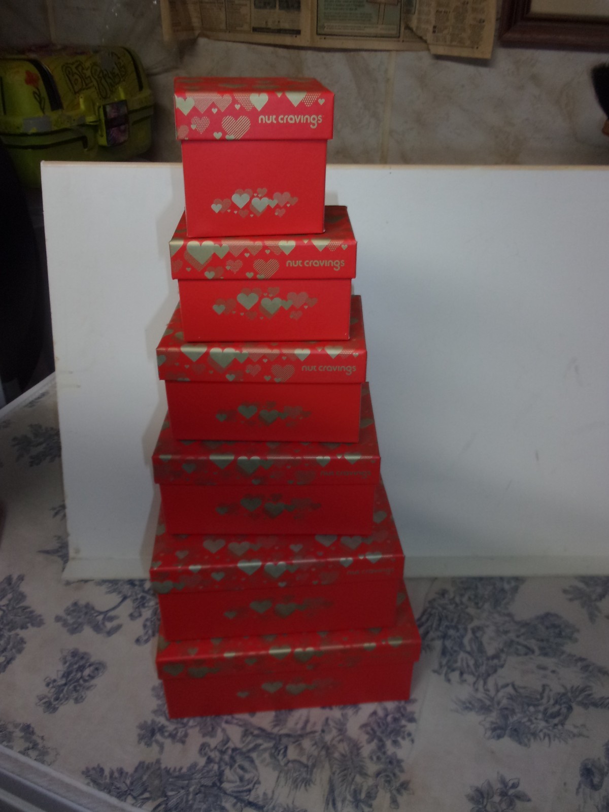 Set of 6 Valentine's Day Heart Patterned Lidded Boxes