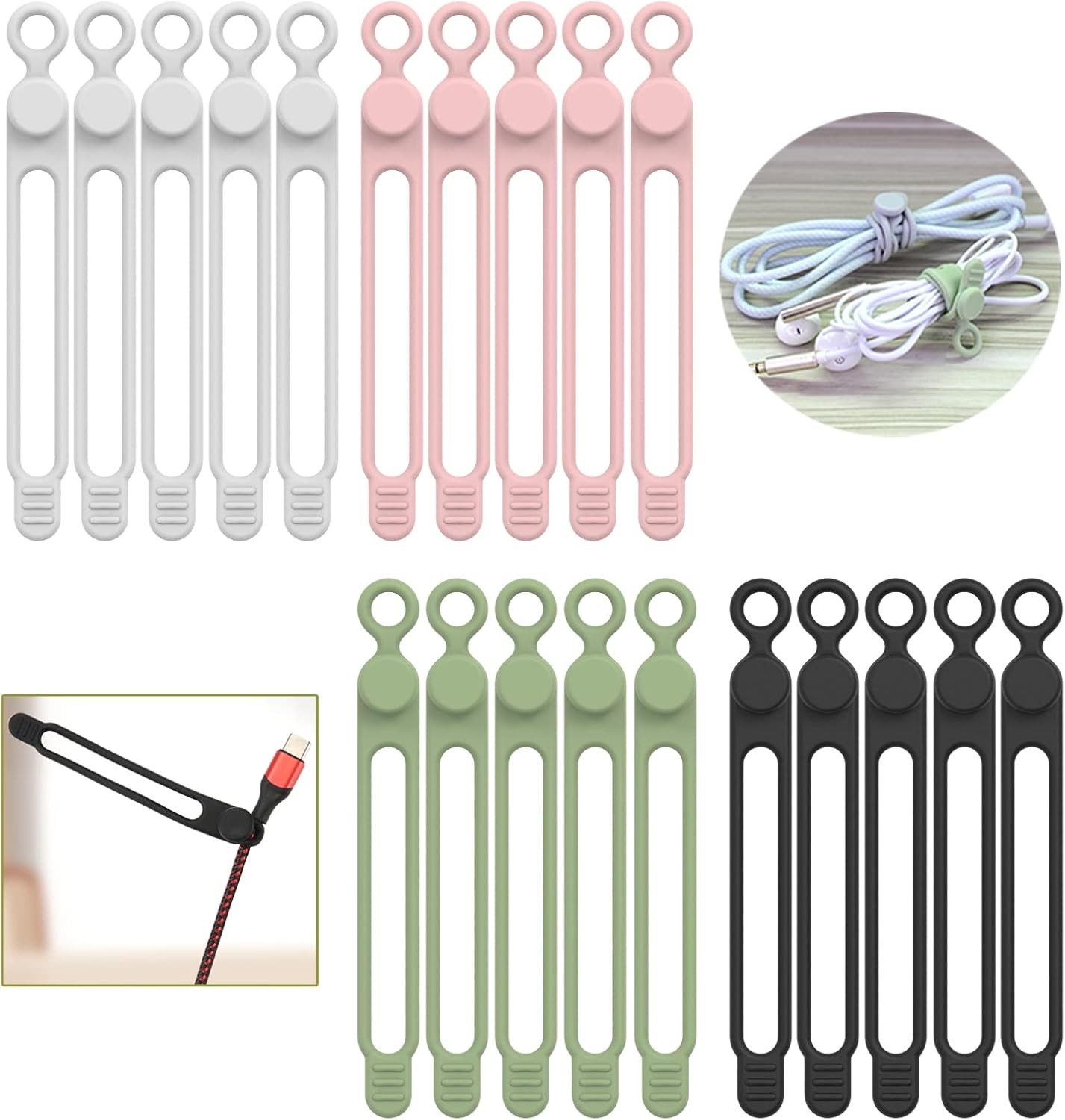 Silicone Cable Ties,Reusable Cable Management Organizer, Multipurpose Elastic