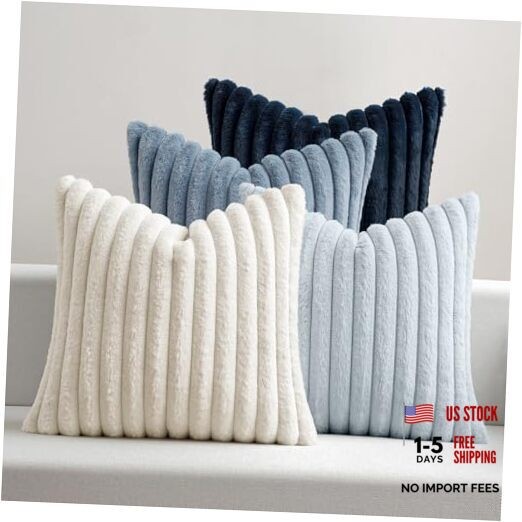 Faux Fur Plush Decorative Throw Pillow Covers 18" x 18" (Pack of 4) Navy Blue
