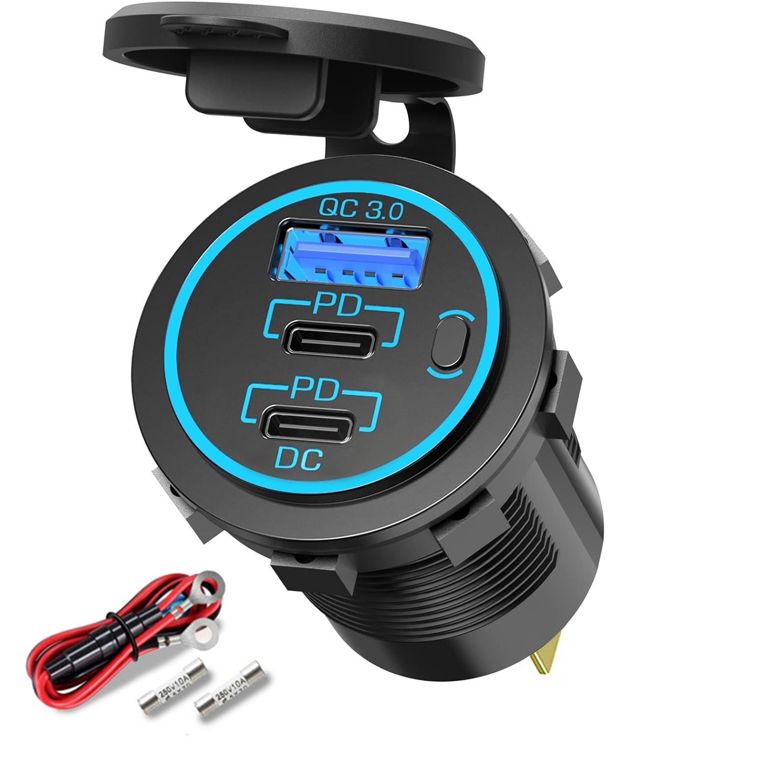 12V QC3.0 PD 3 Port USB Super Fast Car Charger Outlet Socket For Boat Marine RV