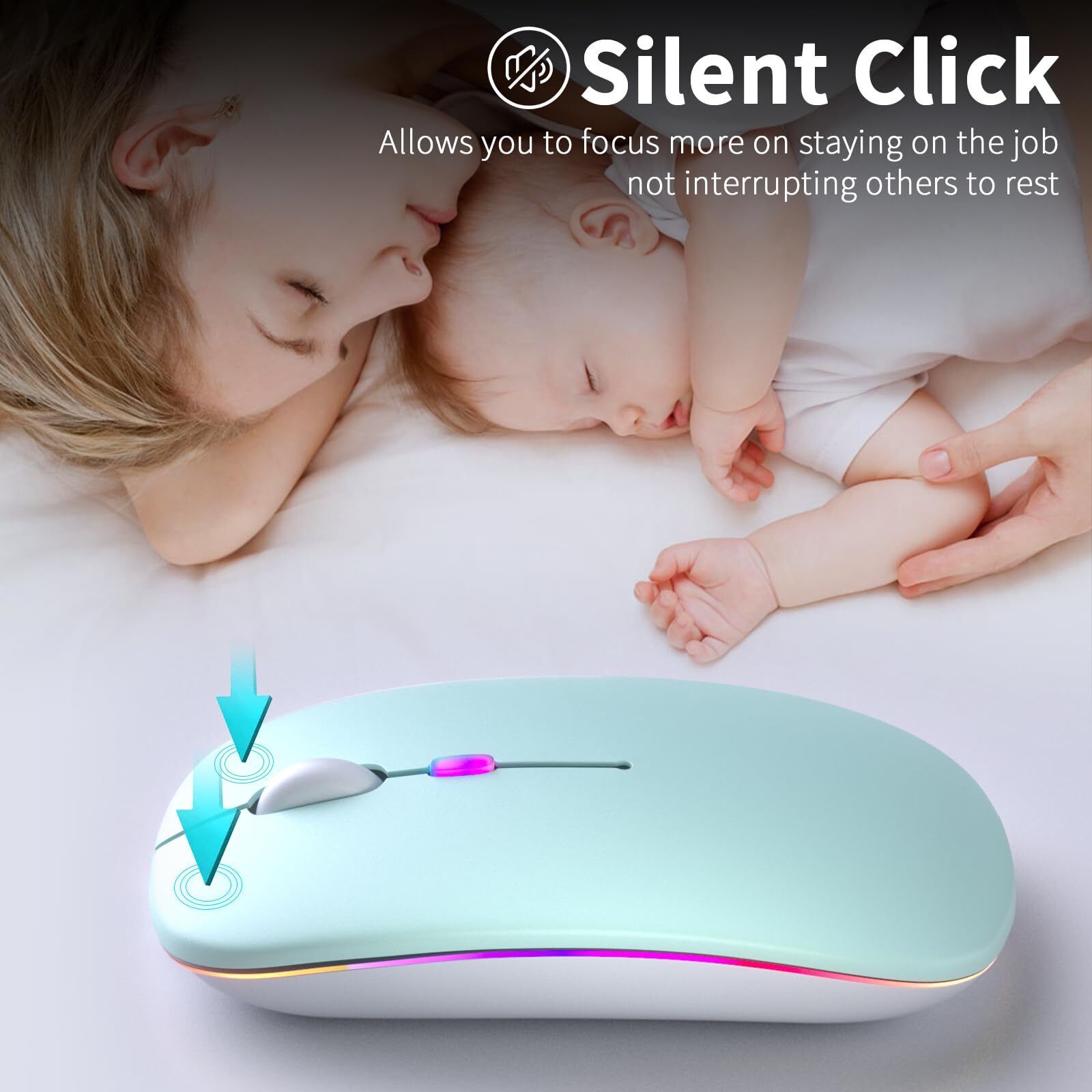 Wireless Bluetooth Mouse Rechargeable LED Dual Mode Mouse Bluetooth 5.2 and U...
