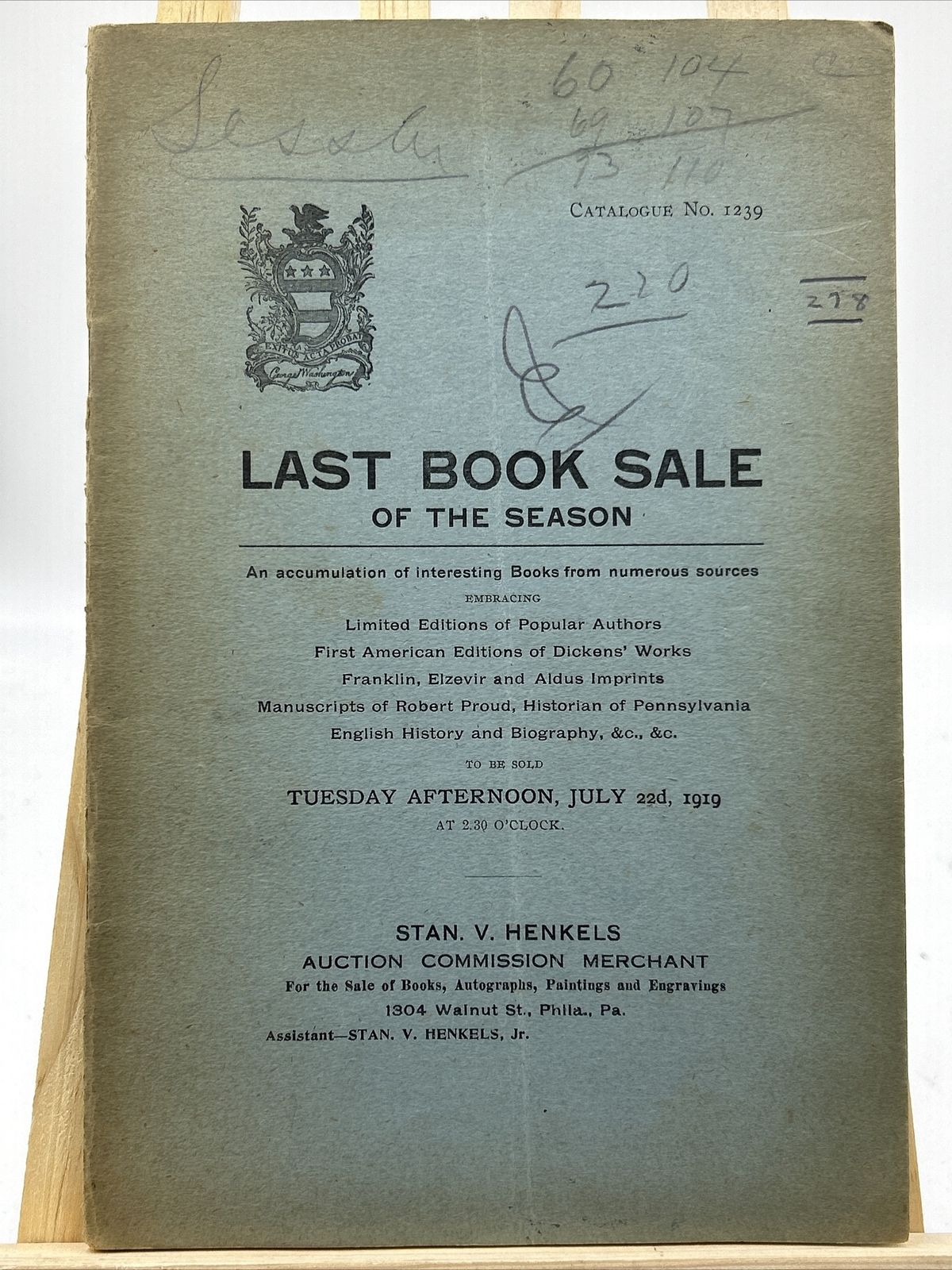 Henkels Catalog: Last Book Sale of the Season- Priced- July 22, 1919
