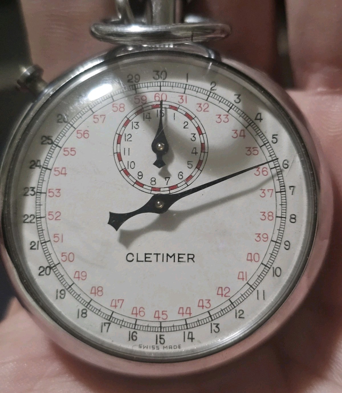 Vintage Cletimer Swiss Made Mechanical Wind-Up Stopwatch - Fully Functional