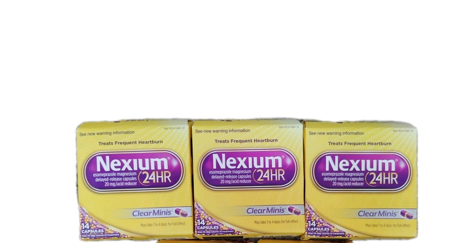 Nexium 24 HR Acid Reducer 14 Clear Minis- 3 Boxes-Box Slightly Dmgd
