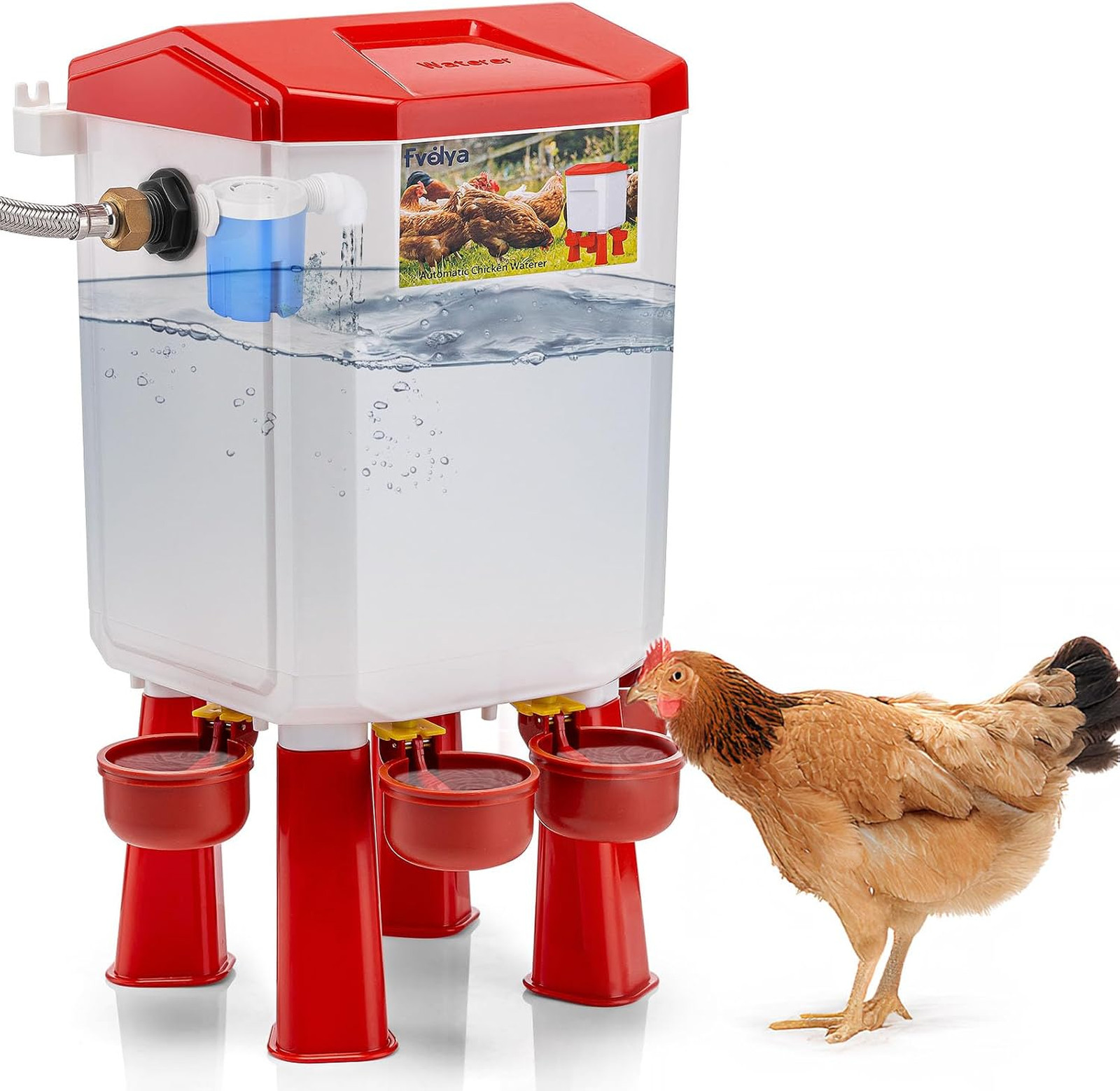 Automatic Chicken Waterer,Valve-Controlled Large Watering System with Stainless