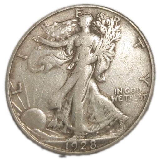 1928-S Walking Liberty Silver Half Dollar Very Fine Lines In Gown Free Post