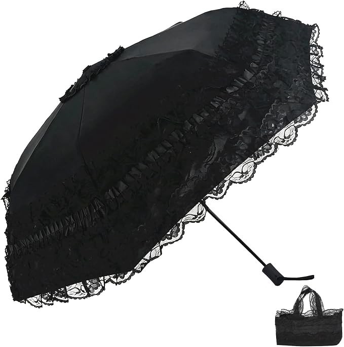 Vintage Lace Parasol Gothic Lolita Umbrella UV Sun Protection Witch Cosplay Phot