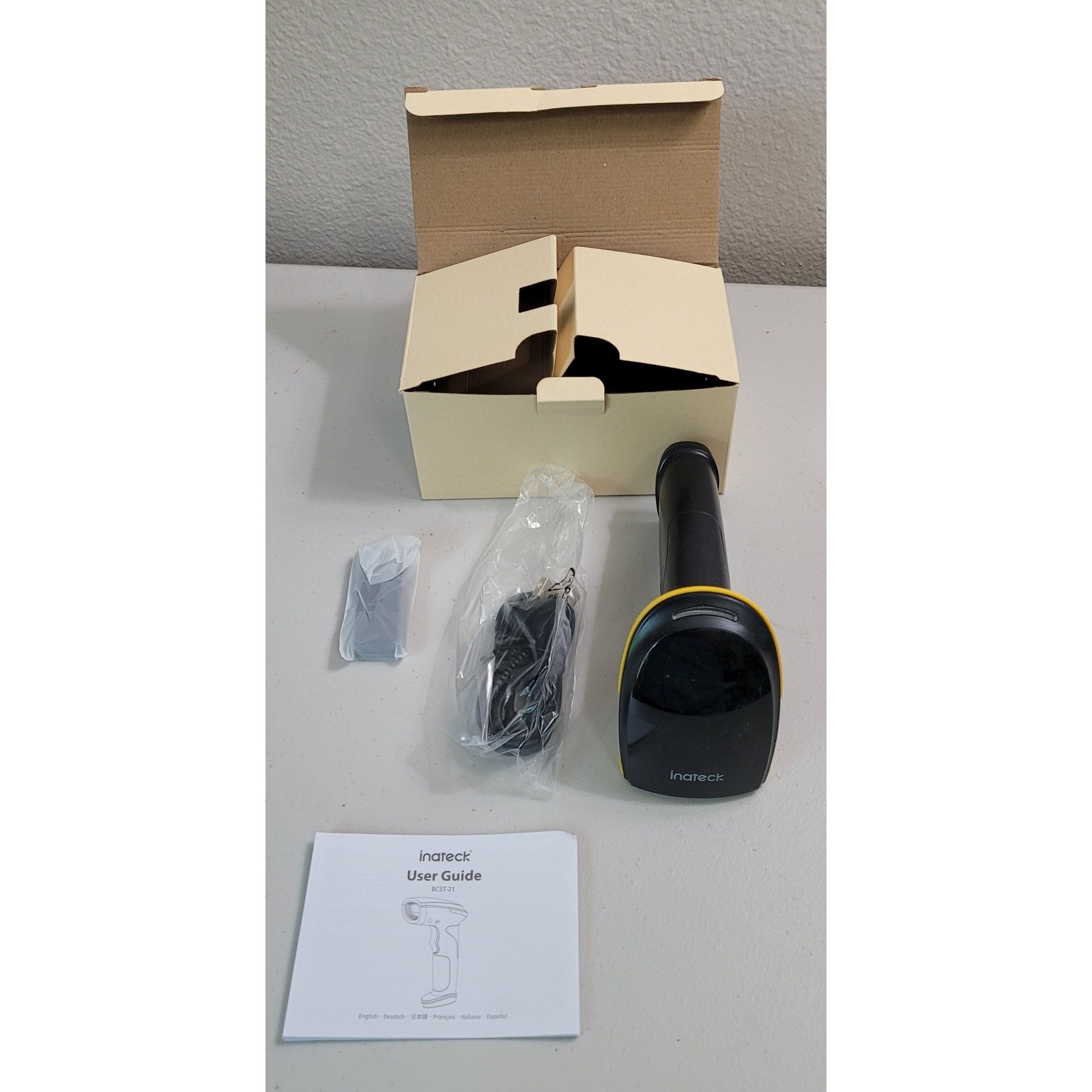 Inateck BCST-21 Wireless Barcode Scanner Black Yellow Handheld New Open Box