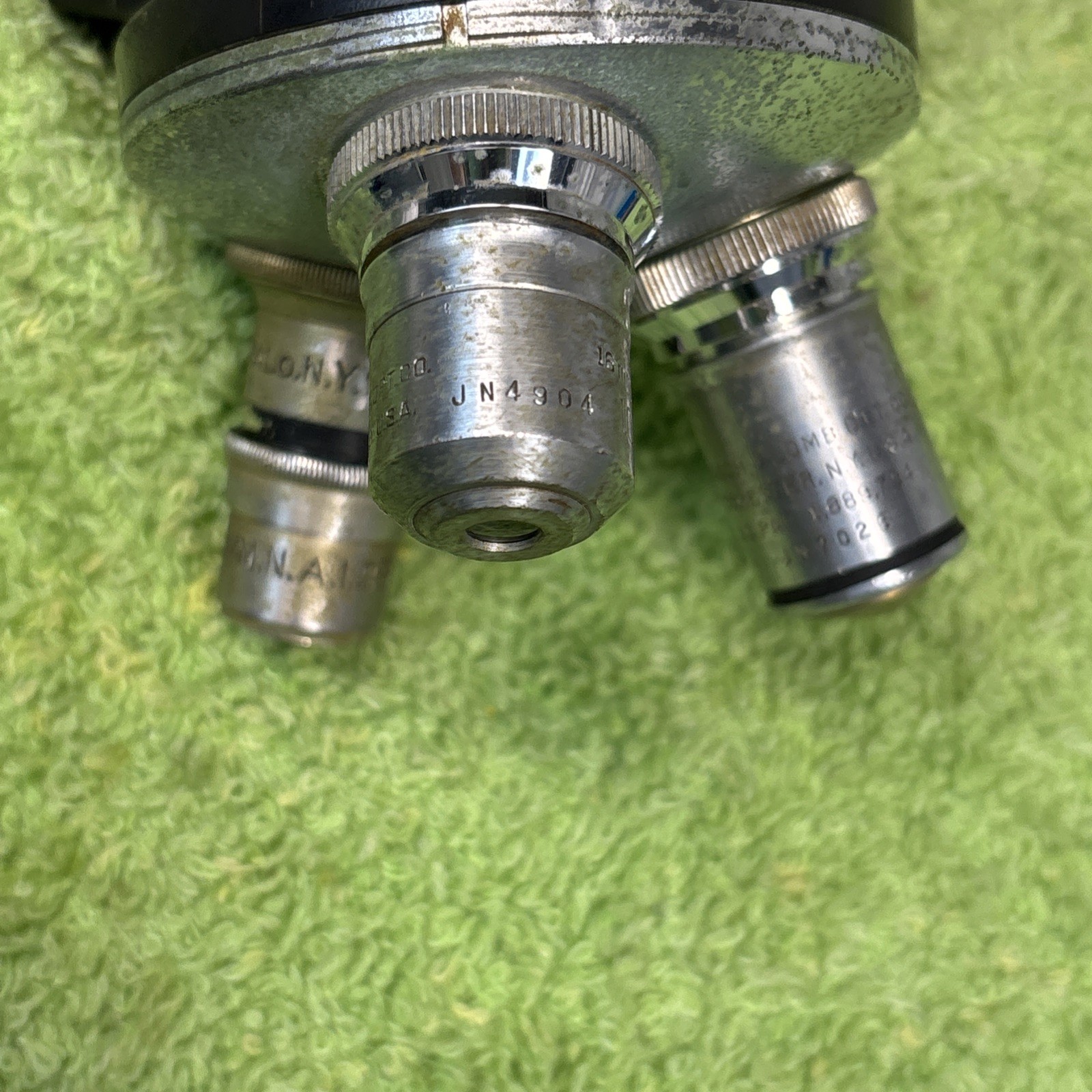 BAUSCH LOMB ANTIQUE NOSEPIECE + OBJECTIVES MICROSCOPE PART AS PICTURED