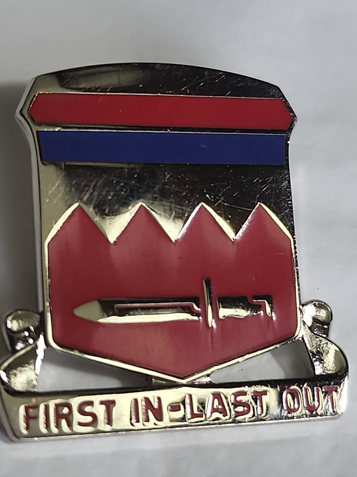 First In Last Out Army 65 Engineering Brigade Lapel Pin